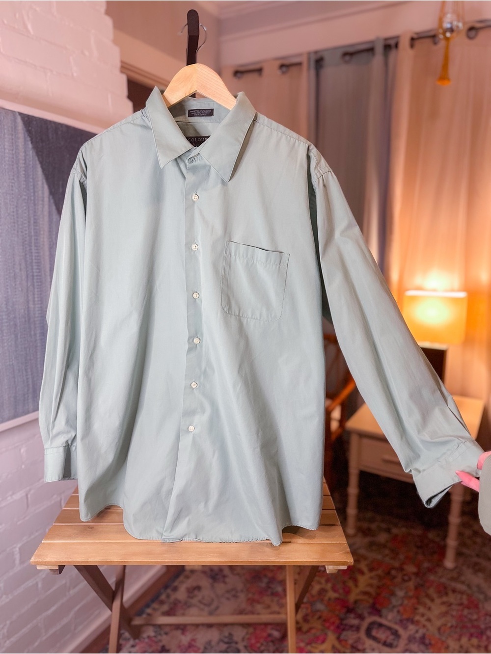 Alexander Julian Colours Sage Green Long Sleeve Stiff Collar Button Up Shirt